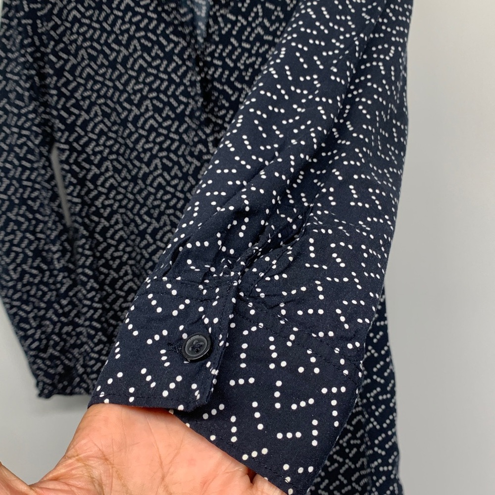 Sz 2 Banana 🍌 Republic Tunic Blouse black & whole tiny polka dots used - Picture 2 of 11